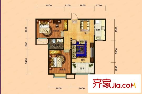 銀豐唐郡?荷花園7#8#10#E3戶型 2室2廳1衛(wèi)1廚