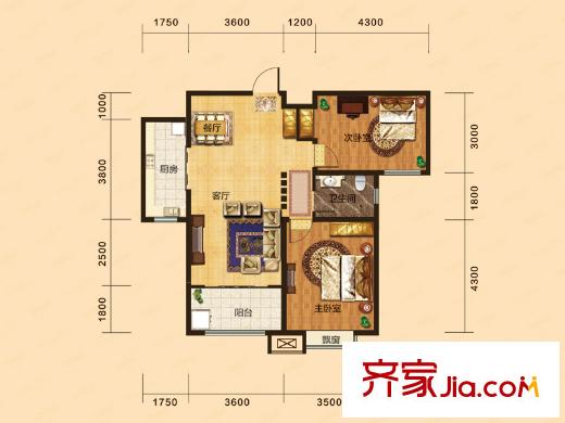 銀豐唐郡?荷花園11#E4戶型 2室2廳1衛(wèi)1廚
