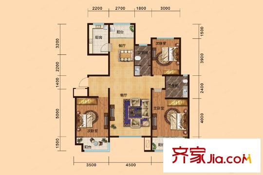 銀豐唐郡?荷花園2-6#B2戶型圖 3室2廳2衛(wèi)1廚
