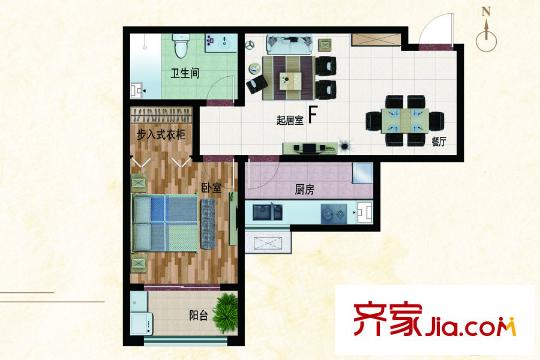 和平大院3#樓F戶型 1室2廳1衛(wèi)1廚