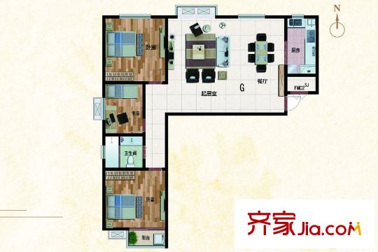 和平大院3#樓G戶型 3室2廳1衛(wèi)1廚