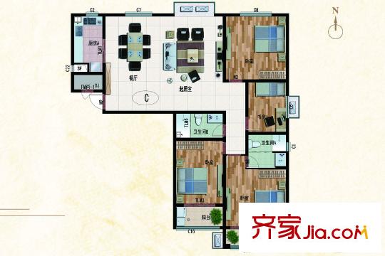 和平大院3#樓C戶型 4室2廳2衛(wèi)1廚