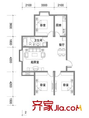 凱旋新城戶型圖7#10#三居A戶型 3室2廳1衛(wèi)