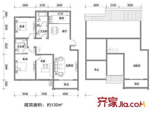 凱旋新城戶型圖8#12#復(fù)式B戶型 4室2廳2衛(wèi)