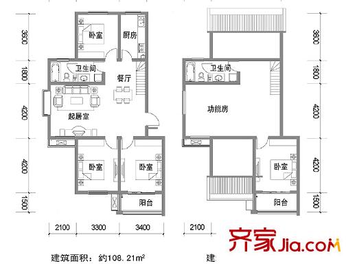 凱旋新城戶型圖7#10#復(fù)式B戶型 4室2廳2衛(wèi)