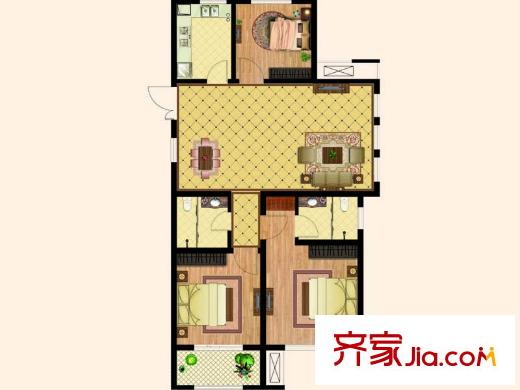 天齊?奧東花園1#2#4#5#樓標(biāo)準(zhǔn)層D戶型 3室2廳2衛(wèi)1廚