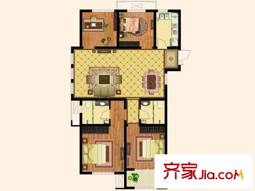 天齊?奧東花園1#2#6#7#8#樓標(biāo)準(zhǔn)層E戶型 4室2廳2衛(wèi)1廚