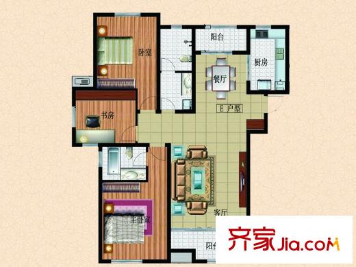 魯邦?奧林逸城9#10#樓標(biāo)準層E戶型 3室2廳2衛(wèi)1廚