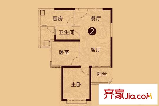 恒大翡翠華庭7#樓1單元2戶型 2室2廳1衛(wèi)1廚