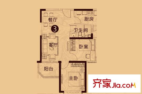 恒大翡翠華庭7#樓1單元3戶型 2室2廳1衛(wèi)1廚