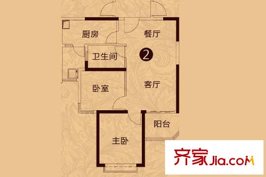 恒大翡翠華庭7#樓1單元戶型2 2室2廳1衛(wèi)1廚