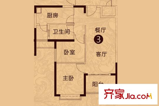 恒大翡翠華庭7#樓2單元戶型3 2室2廳1衛(wèi)1廚