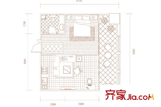 新泉城大廈公寓B4戶型 1室1廳1衛(wèi)