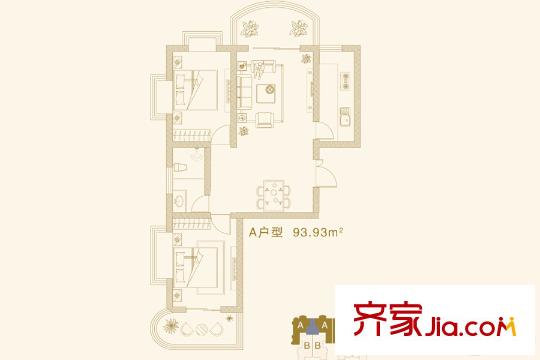 君悅峰景項(xiàng)目獨(dú)棟A戶型 2室2廳1衛(wèi)1廚
