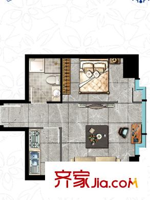 綠地國際花都戶型圖公寓3#、4#樓標準層01戶型 1室1廳1衛(wèi)1廚