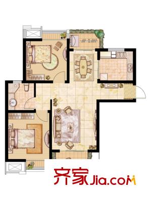 綠地國際花都戶型圖1、2、3、7、8#標準層C1-2戶型 2室2廳1衛(wèi)1廚