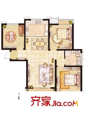 綠地國際花都戶型圖1、2、3、7、8#標準層C3-2戶型 3室2廳1衛(wèi)1廚