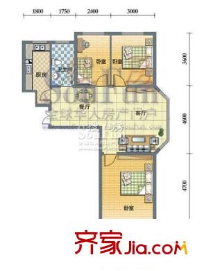泉城花園戶型圖A戶型 3室2廳1衛(wèi)