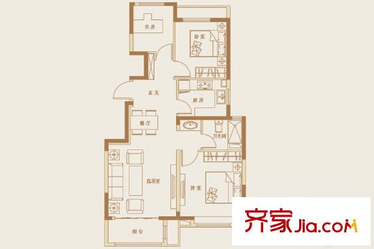 新城?香溢紫郡16#、19#樓E戶型 3室2廳1衛(wèi)1廚