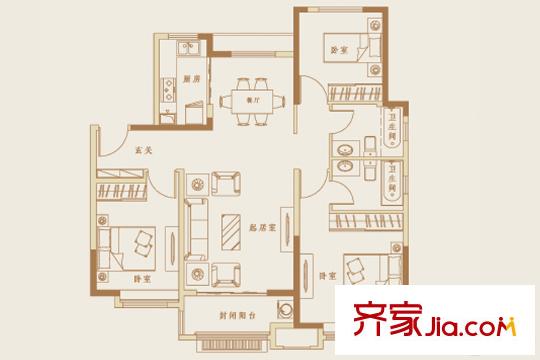 新城?香溢紫郡16#、19#樓G戶型 3室2廳2衛(wèi)1廚