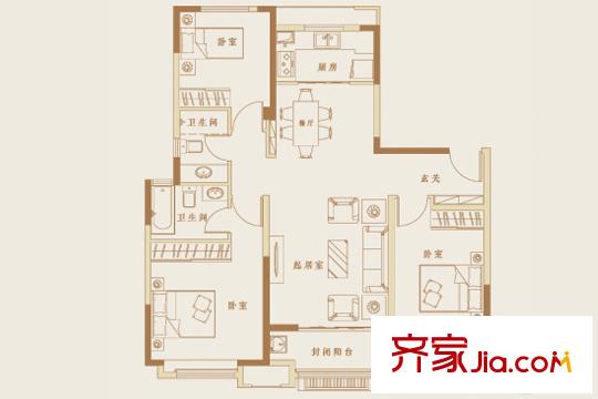 新城?香溢紫郡16#、19#樓F戶型 3室2廳2衛(wèi)1廚