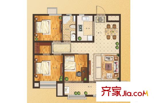 三盛?國際公園3#、7#樓B戶型 3室2廳1衛(wèi)1廚