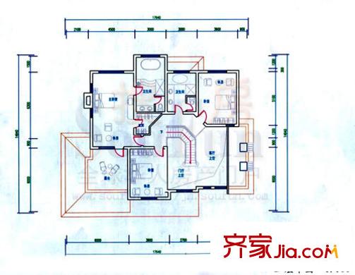 琵琶島山水豪庭戶型圖二層平面圖 3室