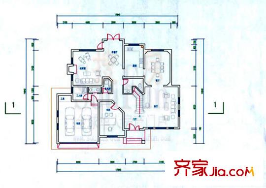 琵琶島山水豪庭戶型圖一層平面圖 1室2廳