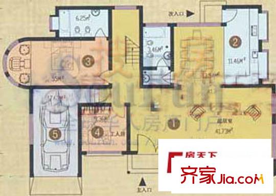 南山逸墅戶型圖D戶一層 2室2廳2衛(wèi)1廚