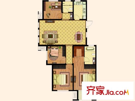 天齊?奧東花園3#4#5#7#8#樓標(biāo)準(zhǔn)層G戶型 4室2廳2衛(wèi)1廚