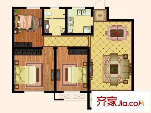 天齊?奧東花園3#樓標準層B1戶型 3室2廳1衛(wèi)1廚