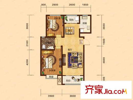 銀豐唐郡?荷花園11#樓E5戶型 2室2廳1衛(wèi)1廚