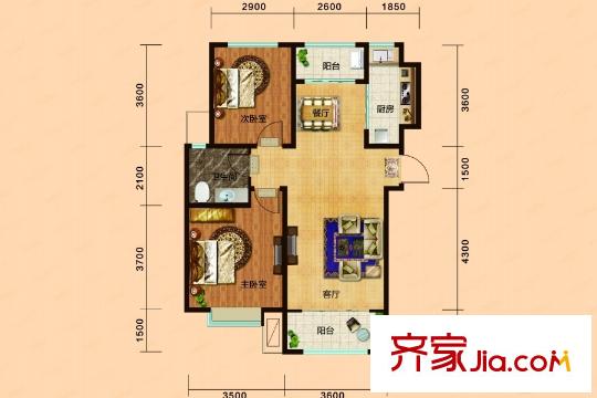 銀豐唐郡?荷花園7#8#10#15#E2戶型 2室2廳1衛(wèi)1廚