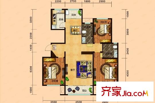 銀豐唐郡?荷花園1#B3戶型 3室2廳2衛(wèi)1廚