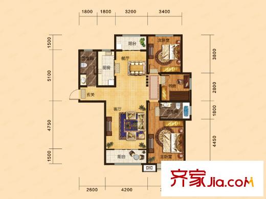 銀豐唐郡?荷花園7-15#C1戶型 3室2廳2衛(wèi)1廚