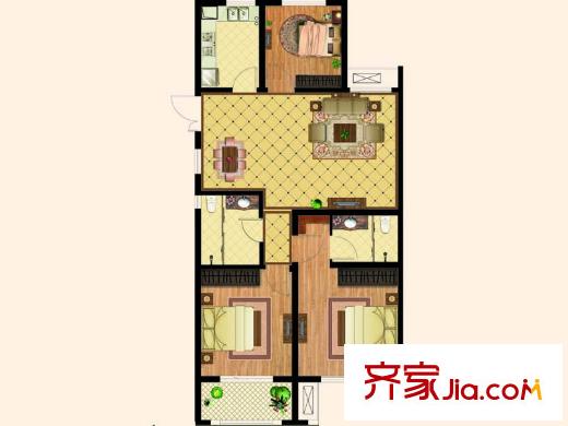 天齊?奧東花園1#2#4#5#樓標準層C戶型 3室2廳2衛(wèi)1廚