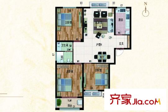 和平大院2、4#樓H戶型 3室2廳1衛(wèi)1廚