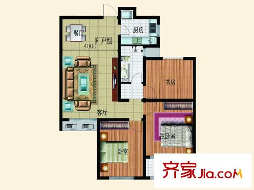魯邦?奧林逸城9#10#樓標(biāo)準(zhǔn)層F戶型 3室2廳1衛(wèi)1廚