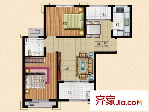 魯邦?奧林逸城11#12#13#14#樓標(biāo)準(zhǔn)層G戶型 2室2廳1衛(wèi)1廚