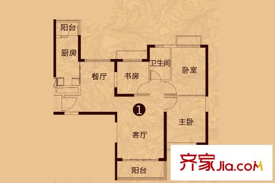恒大翡翠華庭7#樓2單元戶型1 3室2廳1衛(wèi)1廚
