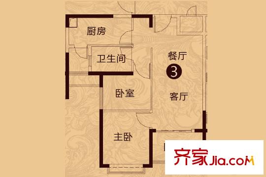 恒大翡翠華庭7#樓2單元3戶型 2室2廳1衛(wèi)1廚