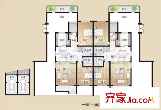 臥虎山原生態(tài)別墅區(qū)戶型圖C型別墅一層平面圖 5室2廳2衛(wèi)1廚