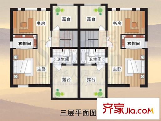 臥虎山原生態(tài)別墅區(qū)戶型圖A型別墅三層平面圖 5室3廳2衛(wèi)1廚