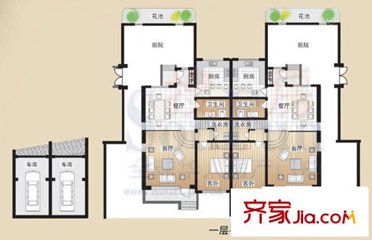 臥虎山原生態(tài)別墅區(qū)戶型圖B型別墅一層平面圖 5室3廳2衛(wèi)1廚