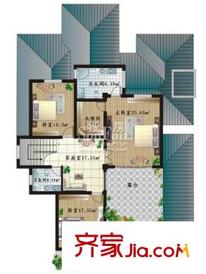 蟠龍山水戶型圖A房型-二層平面 3室4廳5衛(wèi)