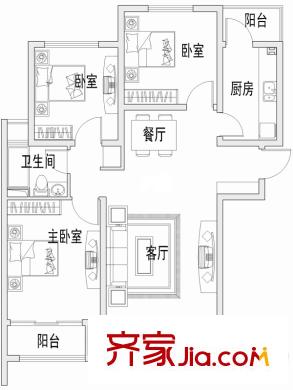 富華莊園二期洋房D戶型 3室2廳1衛(wèi)1廚
