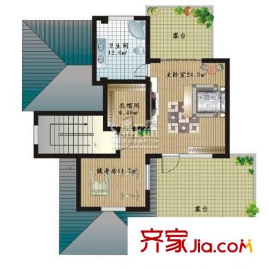 蟠龍山水戶型圖B房型-三層平面 4室4廳4衛(wèi)