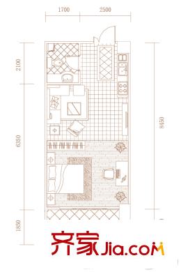 新泉城大廈公寓B8戶型 1室1廳1衛(wèi)