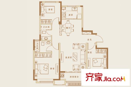 新城?香溢紫郡F1戶型 3室2廳2衛(wèi)1廚