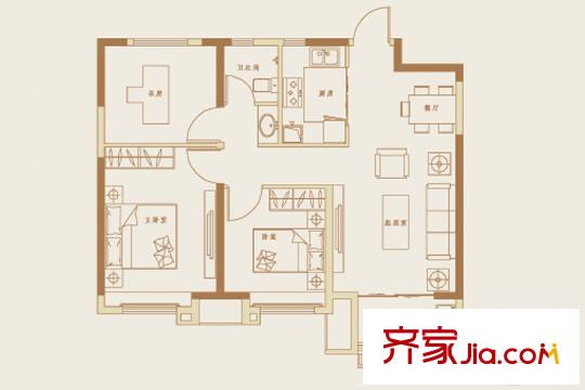 新城?香溢紫郡21#樓B戶型 3室2廳1衛(wèi)1廚